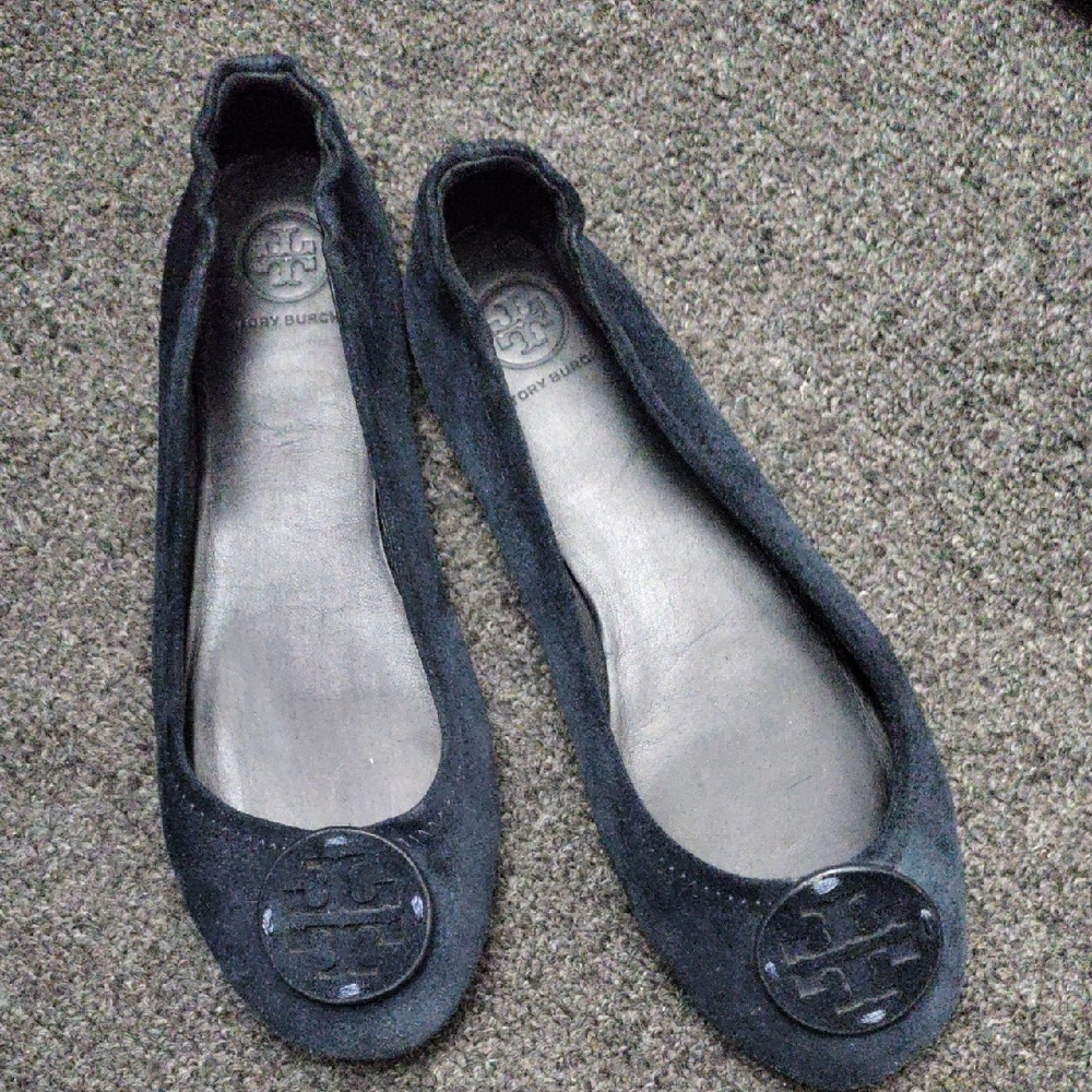 Tory Burch Dark Navy Blue Suede Ballet Flats